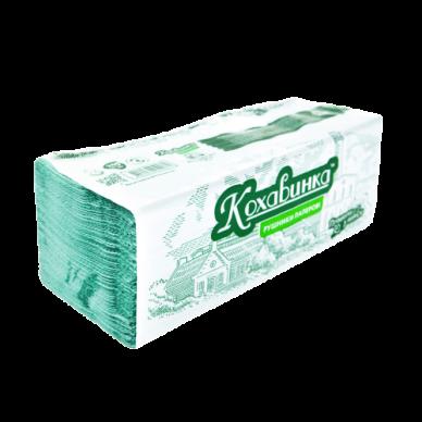 Рушники паперові V-V складання ТМ “Кохавинка” одношарові 200шт. тиснені, листові 230х250 мм зелені.